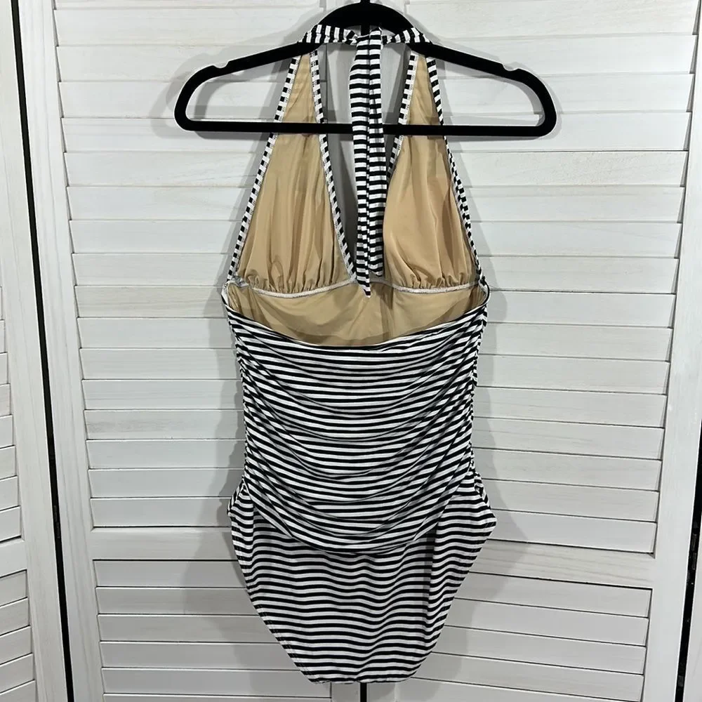 Tart Swimsuit Large Striped Halter One Piece Black & White